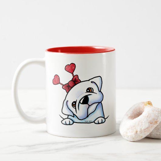 Bulldog Valentijn Tweekleurige Koffiemok (Met donut)