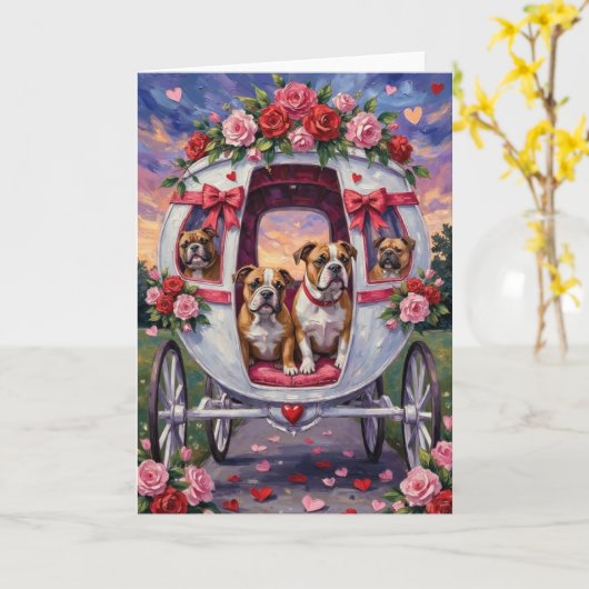 Bulldog Valentijnsdag Kaart (Gele Bloem)