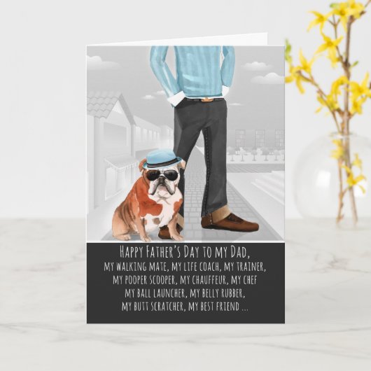 Bulldog van de Dog Vaderdag Funny Kaart (Gele Bloem)