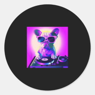 Bulldog Vaporwave DJ Hond Esthetische Vrouwen Meis Ronde Sticker