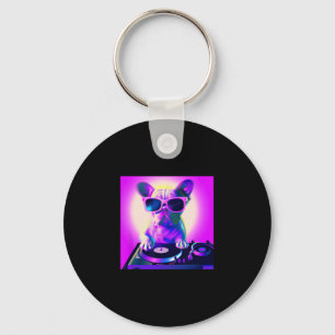 Bulldog Vaporwave DJ Hond Esthetische Vrouwen Meis Sleutelhanger
