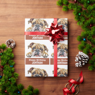 Bulldog verjaardag kleurrijk schattig cadeaupapier