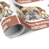 Bulldog verjaardag kleurrijk schattig cadeaupapier (Rol Hoek)