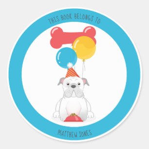 Bulldog Verjaardagsfeestje Dit boek behoort toe aa Ronde Sticker