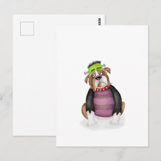 Bulldog verkleed als Frankenstein's Monster briefk Briefkaart (Voorkant / Achterkant)