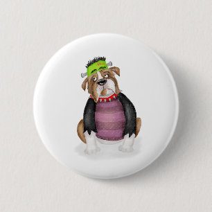 Bulldog verkleed als Frankensteins Monsterbadge Ronde Button 5,7 Cm