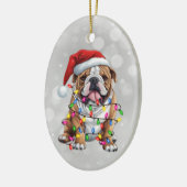 Bulldog verpakt in kerstverlichting keramisch ornament (Links)