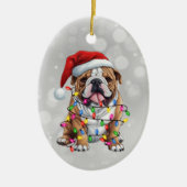 Bulldog verpakt in kerstverlichting keramisch ornament (Voorkant)