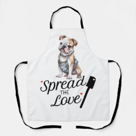 Bulldog verspreidt de liefde schort