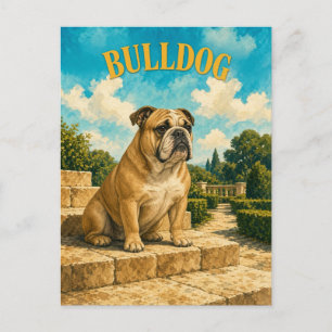 Bulldog, Vintage Waterverf Honden Kunst Briefkaart