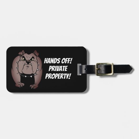 Bulldog Warning Bagagelabel met lederen riem (Voorkant horizontaal)