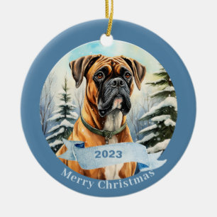 Bulldog Waterverf Dog Kerstmis Keramisch Ornament