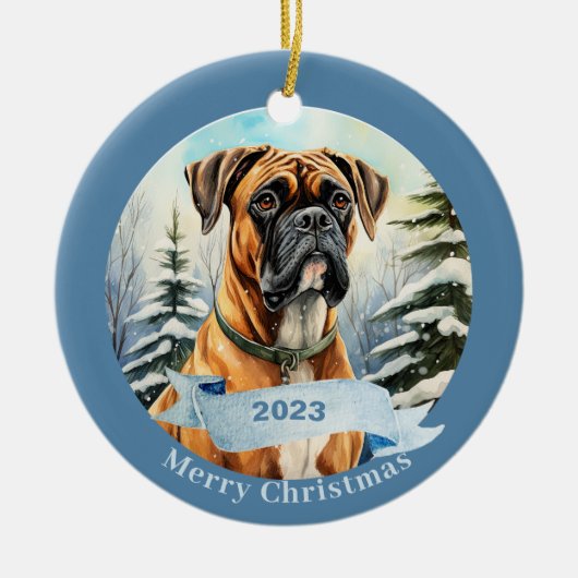 Bulldog Waterverf Dog Kerstmis Keramisch Ornament (Voorkant)