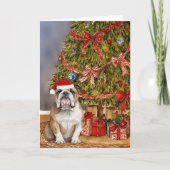 Bulldog Waterverf onder de kerstboom Kaart (Voorkant)