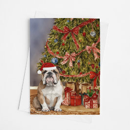 Bulldog Waterverf onder de kerstboom Kaart