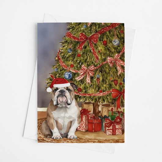 Bulldog Waterverf onder de kerstboom Kaart