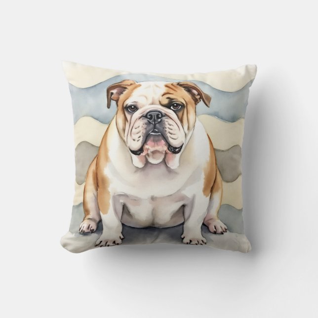 Bulldog Waterverf Zachte Golfslag Kunst Kussen (Voorkant)