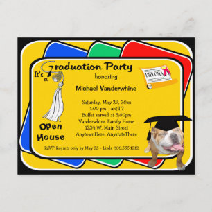 Bulldog White Afstuderen Growler Party Invitation Kaart