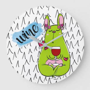 Bulldog wine yoga meditatie grappige cartoon green grote klok