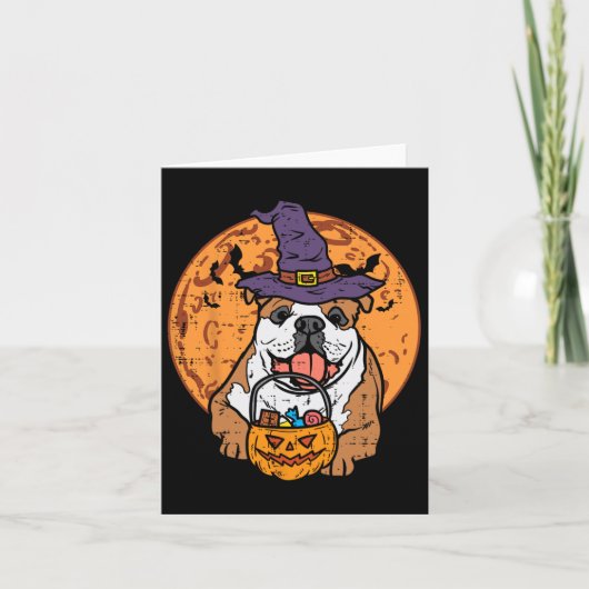 Bulldog Witch Pet Moon Jack O Lantern Halloween Do Kaart (Voorkant)