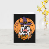 Bulldog Witch Pet Moon Jack O Lantern Halloween Do Kaart (Gele Bloem)