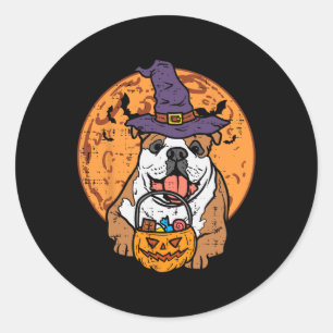 Bulldog Witch Pet Moon Jack O Lantern Halloween Do Ronde Sticker