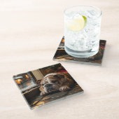 Bulldog with Christmas Lights Holiday Glazen Onderzetter (Schuin)