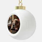 Bulldog with Christmas Lights Holiday Keramische Bal Ornament (Rechts)