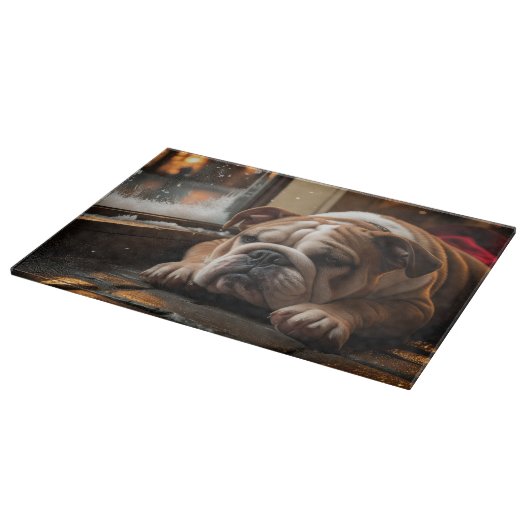 Bulldog with Christmas Lights Holiday Snijplank (Hoek)