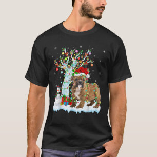 Bulldog Xmas Lighting Tree Santa Hat Bulldog Chris T-shirt