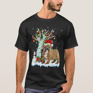 Bulldog Xmas Lighting Tree Santa Hat Bulldog Chris T-shirt