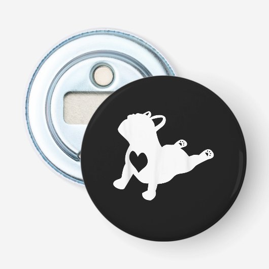 Bulldog Yoga Pose Love Heart Workout Gift Button Flesopener (Voorkant)
