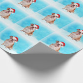 Bulldog Zittend in de sneeuw met Kerstmis Santa Ha Cadeaupapier (Hoek)