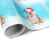 Bulldog Zittend in de sneeuw met Kerstmis Santa Ha Cadeaupapier (Rol Hoek)