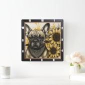 Bulldog Zonnebloem Graphic Vierkante Klok (Huis)