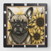 Bulldog Zonnebloem Graphic Vierkante Klok (Voorkant)