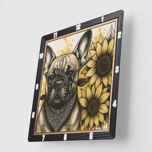 Bulldog Zonnebloem Graphic Vierkante Klok (Hoek)
