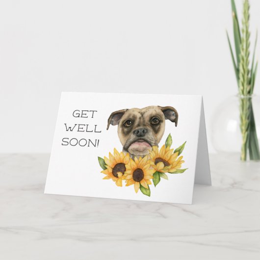 Bulldog Zonnebloemen Waterverf | Word snel beter Kaart (Voorkant)