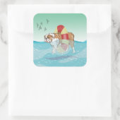 Bulldog zwemmen in de oceaan vierkante sticker (Tas)