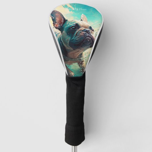 Bulldog zwemmen in water 001 golfheadcover (Voorkant)