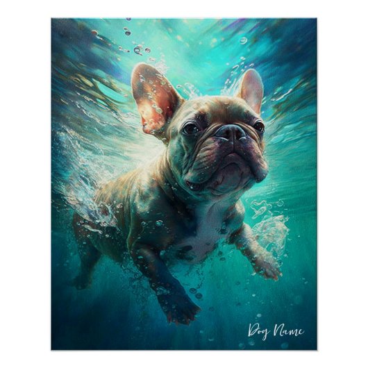 Bulldog zwemmen in water 002 perfect poster (Voorkant)