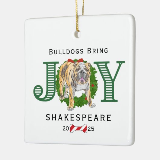 Bulldoggen brengen vreugde keramisch ornament (Links)