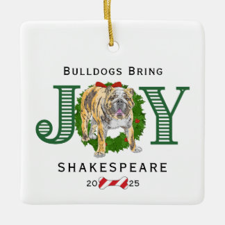 Bulldoggen brengen vreugde keramisch ornament