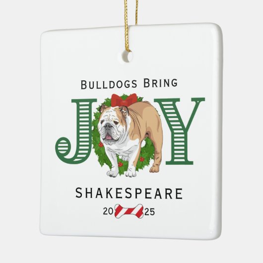 Bulldogs brengen vreugde krans keramisch ornament (Links)
