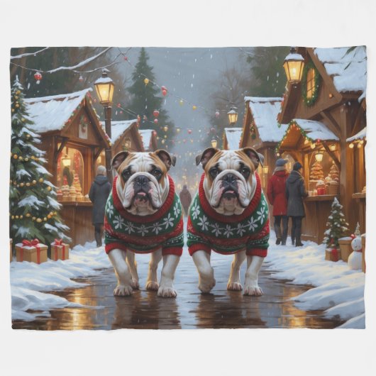 Bulldogs Christmas Snow Holiday Fleece Deken (Voorkant (Horizontaal))