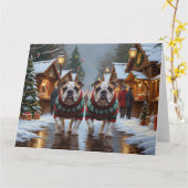 Bulldogs Christmas Snow Holiday Kaart (Gele Bloem)
