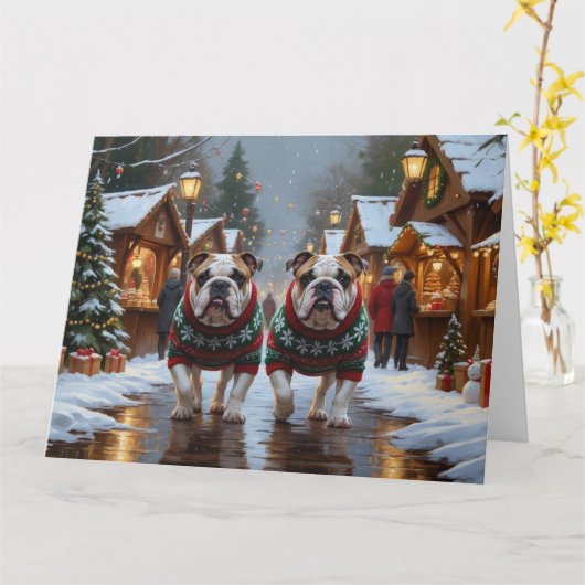 Bulldogs Christmas Snow Holiday Kaart (Gele Bloem)