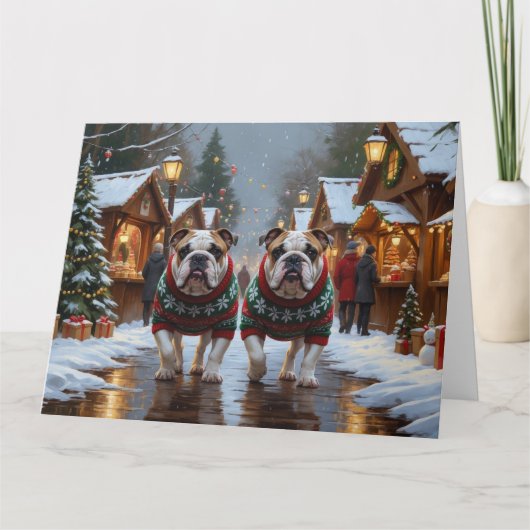 Bulldogs Christmas Snow Holiday Kaart (Voorkant)