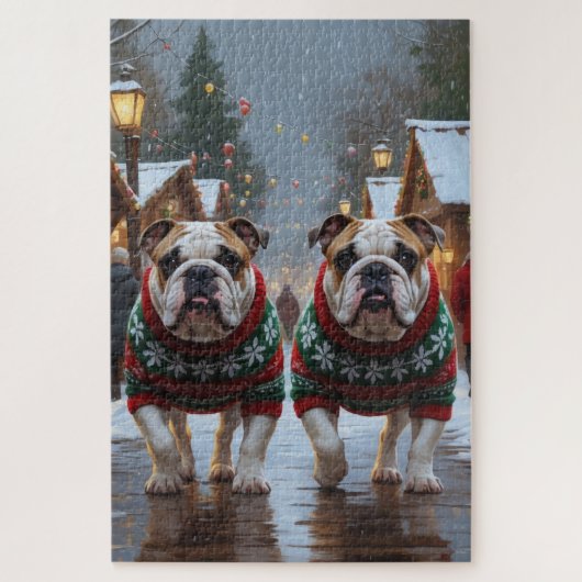 Bulldogs Christmas Snow Holiday Legpuzzel (Verticaal)