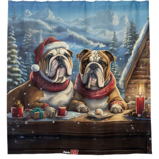Bulldogs Holiday Design van Rich AMeN Gill Douchegordijn (Voorkant)